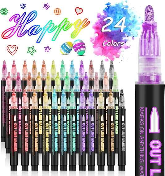 36 Color Double Line Outline Art Pen Marker Pen DIY Graffiti Outline Marker Pen Highlighter Scrapbook Diary Poster Card - Shoppiline