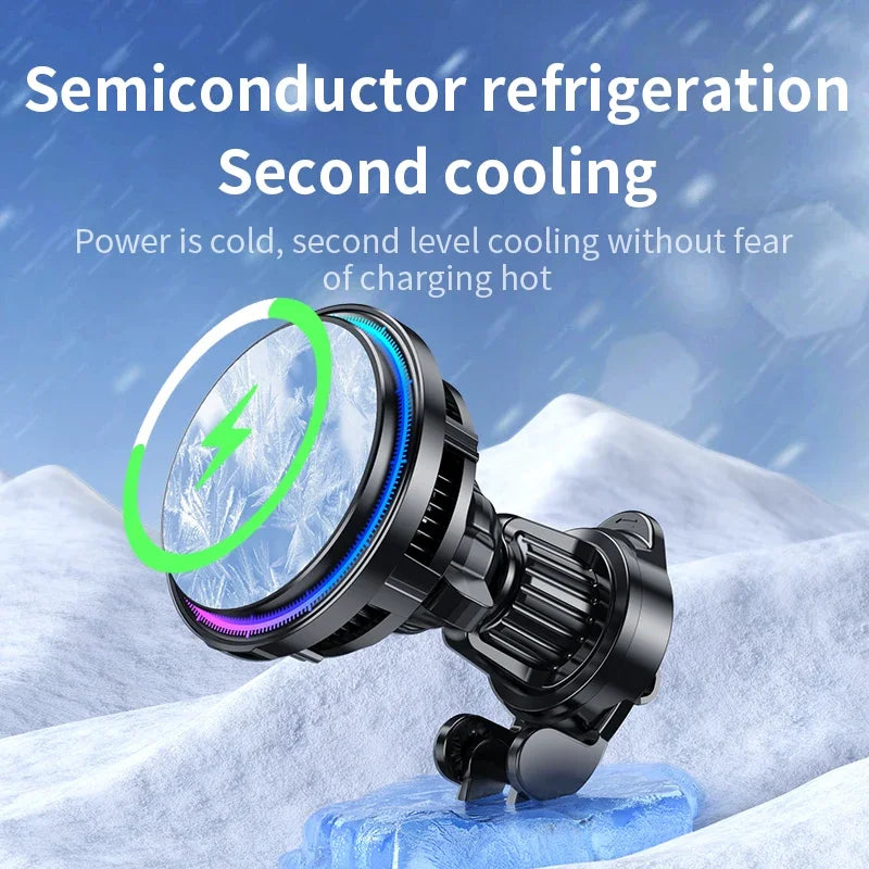 Ice Cooling Magnetic Wireless Car Charger Fast Charging Station for iPhone 17 16 15 14 13 Pro Max MacSafe Car Phone Holder Stand - Shoppiline