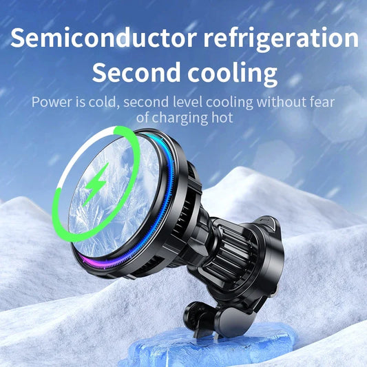 Ice Cooling Magnetic Wireless Car Charger Fast Charging Station for iPhone 17 16 15 14 13 Pro Max MacSafe Car Phone Holder Stand - Shoppiline