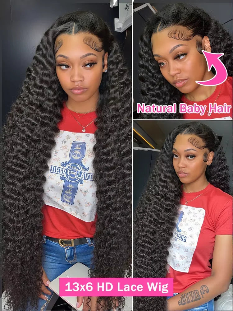 30 inch Burmese Raw Curly 250% Density 13x6 HD Lace Front Human Hair Wigs Deep Wave 13x4 Frontal Wigs Women Glueless Closure Wig