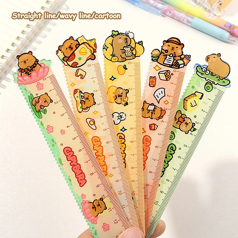 15cm Capybara Ruler Wavy Lines Drawing Tools Acrylic Cute Cartoon Straight Ruler Stationery School Office Supplies