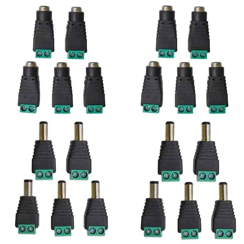 5 Pairs Male and Female Welding-Free DC Plug 5.5*2.1mm Welding-Free DC Female Head Green Terminal Monitoring Power Plug Push-But