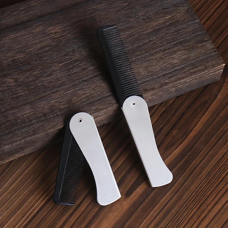 1pc Foldable Anti Static Pocket Steel Comb Men's Oil Head Portable Beard Comb Foldable Styling Tool Special for Real Hair Wigs