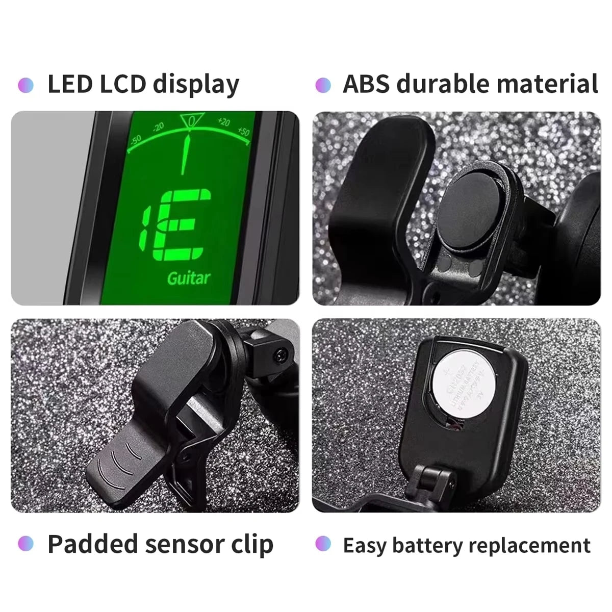Guitar Bass Ukulele Violin Mandolin Banjo - 360° Rotatable High Sensitivity Chromatic Tuner