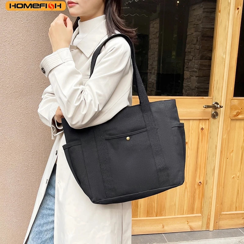 HOMEFISH Portable large-capacity canvas bag, versatile shoulder bag design, special cloth bag for students' class and daily