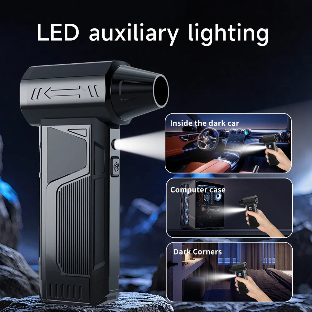 110,000 RPM 3-in-1 Blower: Dust Blower / Vacuum Cleaner / Fan + LED Light. 4-speed settings, ideal for computers