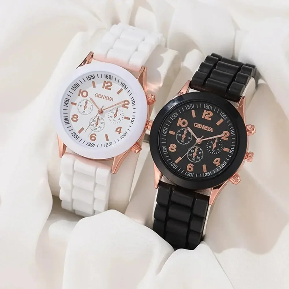 Lot de 2 montres de luxe pour femmes - Montre-bracelet élégante en alliage avec bracelet en silicone - Montre à quartz pour hommes - Cadeaux de vacances