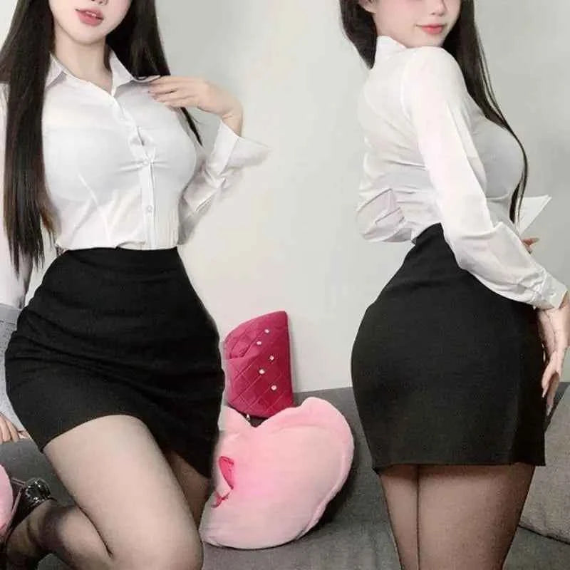 FREEAUCE Korean Girls Style Sexy Casual Pencil Mini Short Skirts High Waist Night Club Wear Black White Fashion Skirt for Woman