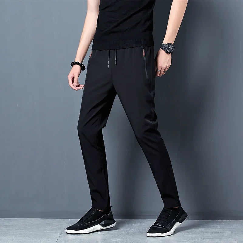 Herren Freizeithosen Gerade Schmale Passform Elastischer Bund Jogger Koreanische Klassische Blau Schwarz Grau Herrenmarkenhosen Übergröße