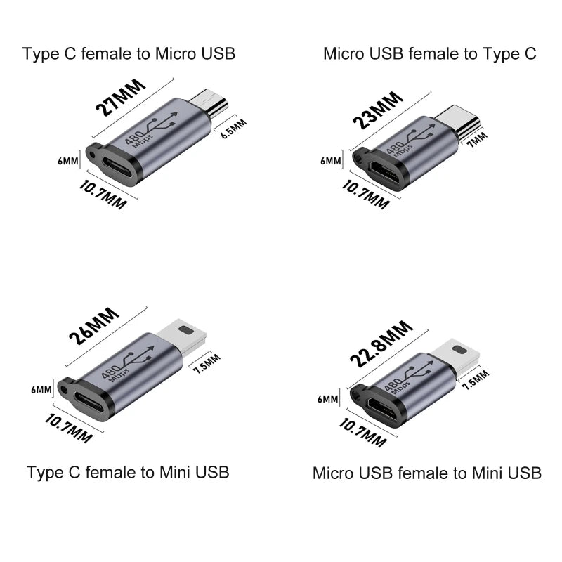 VIKEFON Type C Female to Micro USB/Type Female to Mini USB/Micro USB Female to Type C/Micro USB Female to Mini USB Plug Adapter