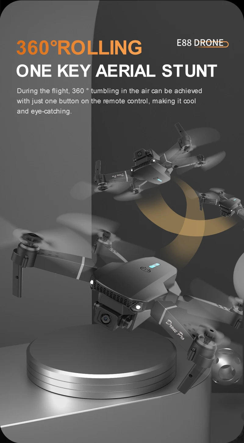 E88 ProIntelligent Folding Drone Supports single/Dual Camera Switching 4KPicture Quality+Wide-angle Shooting WiFiDirect Real-Tim - Shoppiline