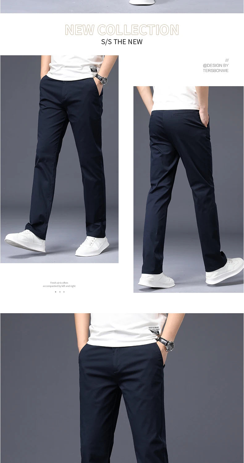 Mens Pants Cotton Casual  Stretch male trousers man long Straight High Quality 4 color Plus size pant suit  42 44 46 - Shoppiline