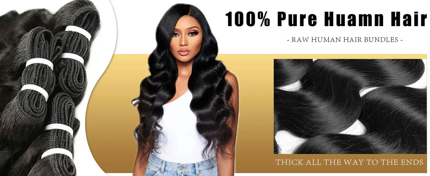 30 32 Inch Full Head Body Wave Bundles 100% Raw Human Hair Weaving Virgin Hair Extensions 1 3 4 Pcs Natural Black Color Double Weft Remy Hair Thick Full Ends Hair Bundles
