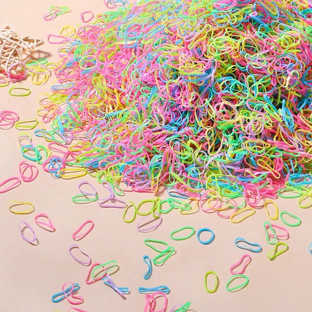 500/1000/2000 pièces élastiques en caoutchouc colorés jetables pour filles, serre-tête, attaches de queue de cheval, accessoires capillaires pour enfants