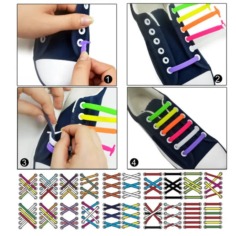 16er Pack Lazy Shoelace Silikon Quick Lace Elastische Damen Herren Kein Binden Kinder Erwachsene Turnschuhe Schnürsenkel Schnalle Schuhzubehör