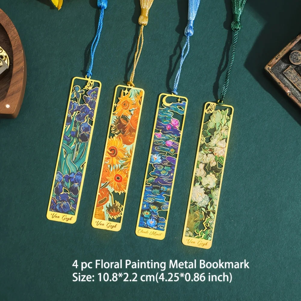 Vintage Oil Painting Metal Bookmarks - Hollow Hot Stamping Long Tassel Bookmarks - Stationery Gifts for Book Clubs, Book Lovers,