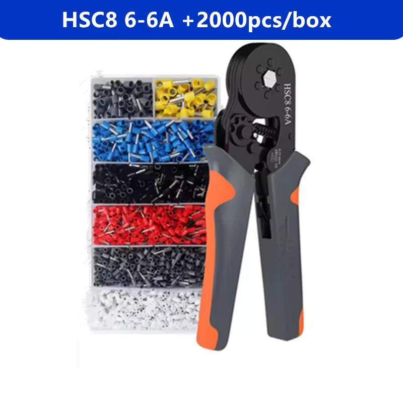Hexagonal Self-Adjustable Ratchet Ferrule Crimping Tool Kit 23-10AWG 0.25-6mm² Crimper Kit with 400-2000pcs Wire Terminals - Shoppiline