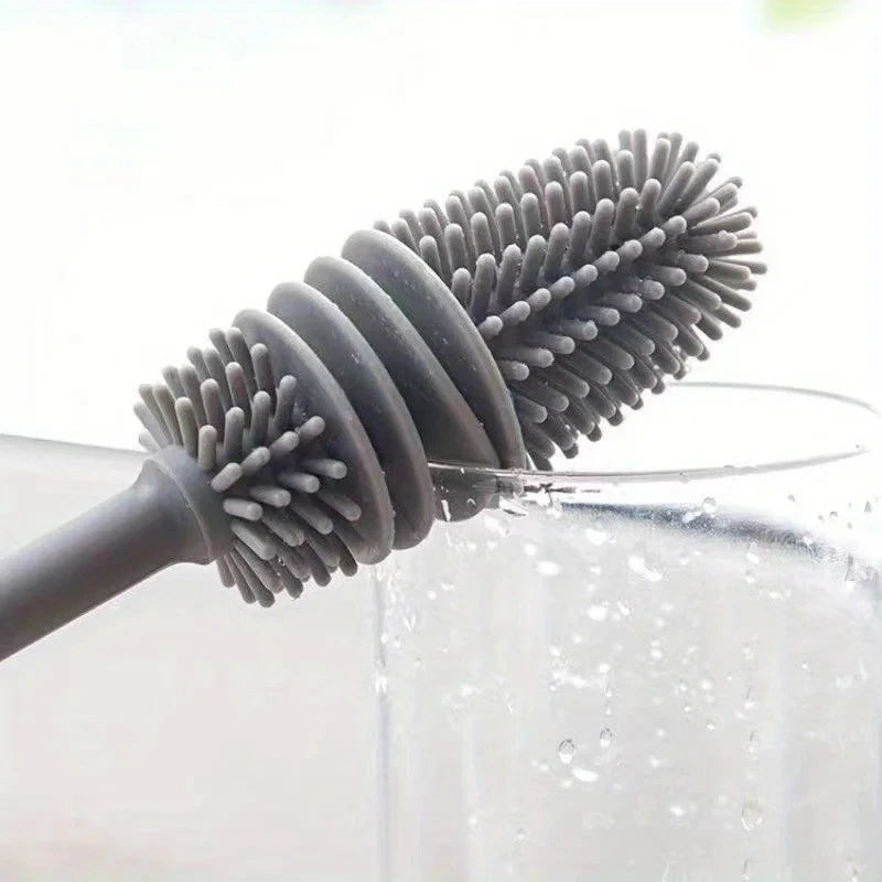 Long Handle Silicone Milk Bottle Brush - Kitchen Cleaning Tool for Glass Cup Scrubber Drink Bottle Cleaner with Ergonomic Design