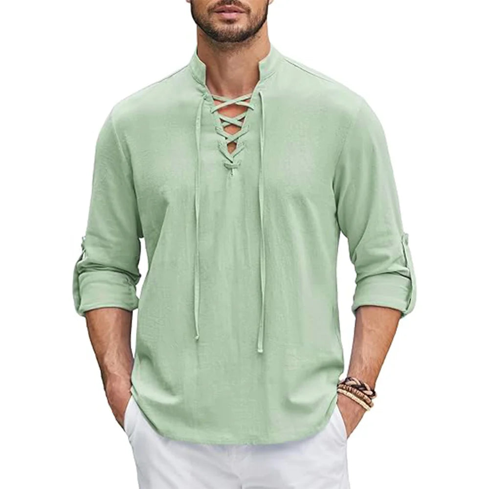 Chemise Renaissance Homme Pirate Médiéval Viking Haut Chemises en coton et lin Hommes à manches longues Costume d'Halloween