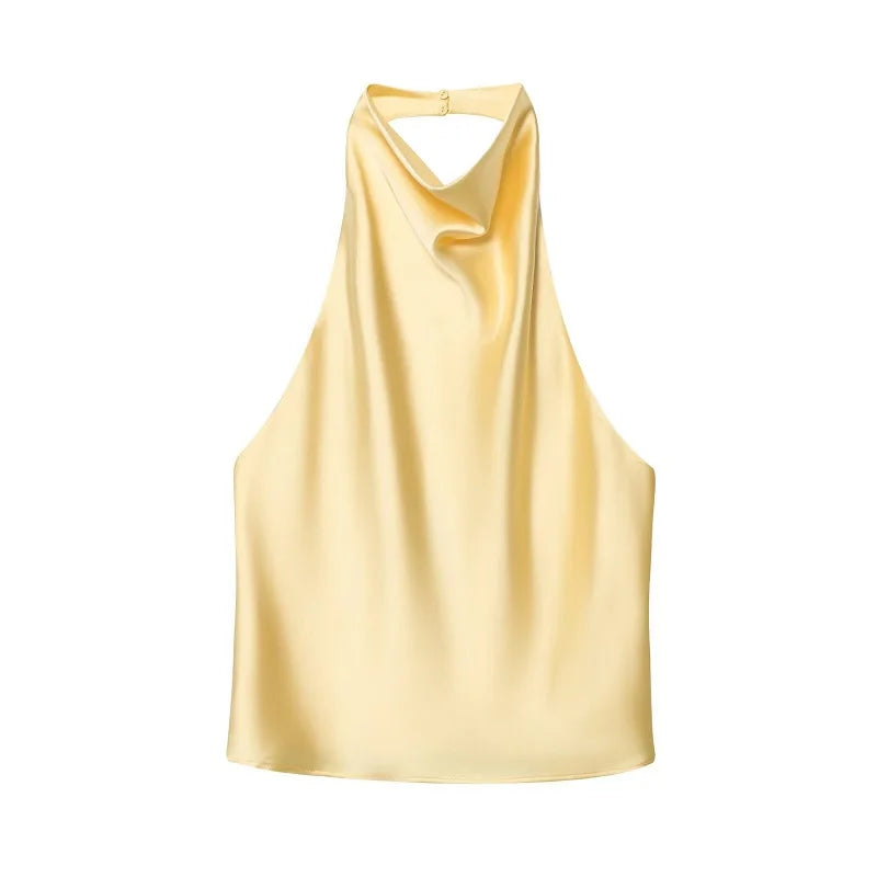 MUJER 2026 Halter Tops for Women Black Satin Backless Top Female Pink Summer Beach Top Woman off Shoulder Camisole Top Women