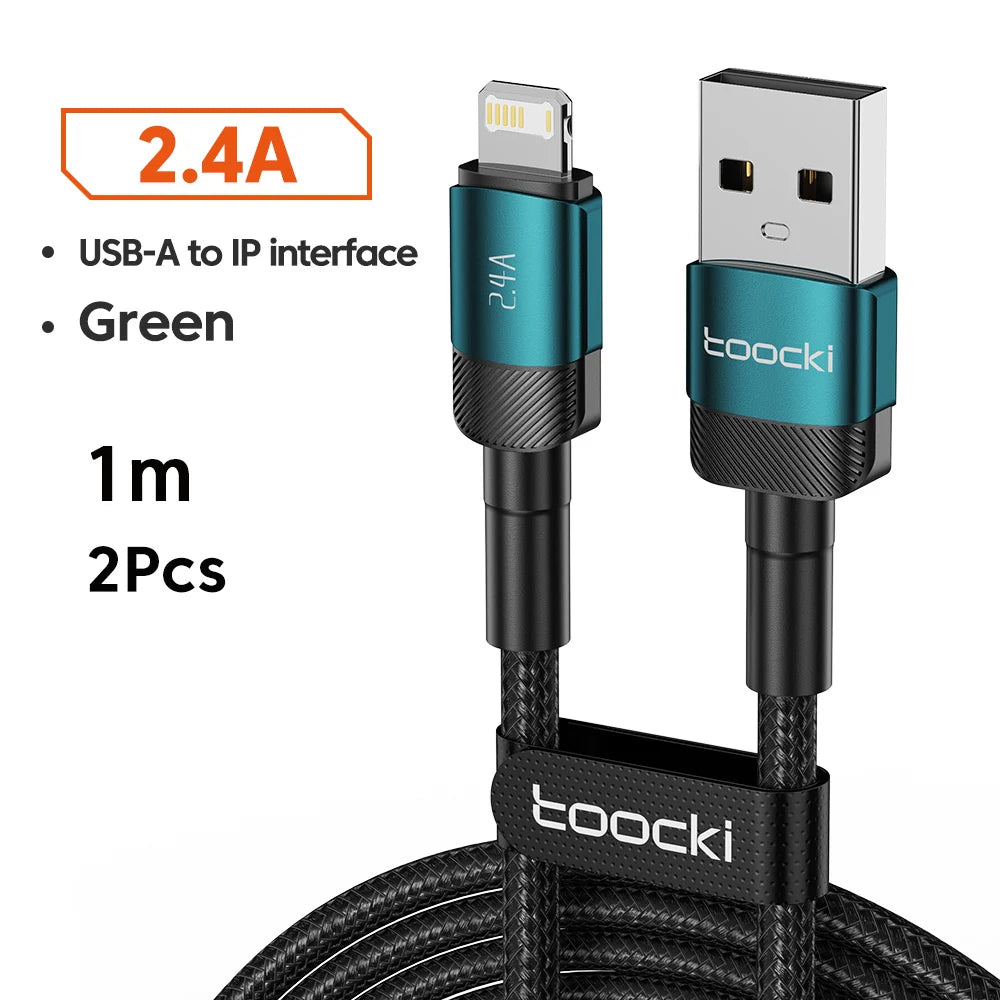 Toocki USB iPhone Cable 2Pack Aluminum Fast Charging Charger USB to iP Cable for iPhone 14 13 12 Pro Max X 8 Plus iPad Data Cord