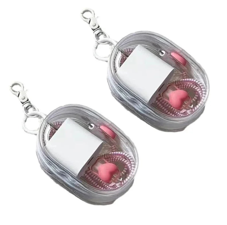 1/2Pcs Transparent Plush Doll Display Organizer Bag with Keychain Portable Protector Box for Dolls Earphone Case Outdoor Carry