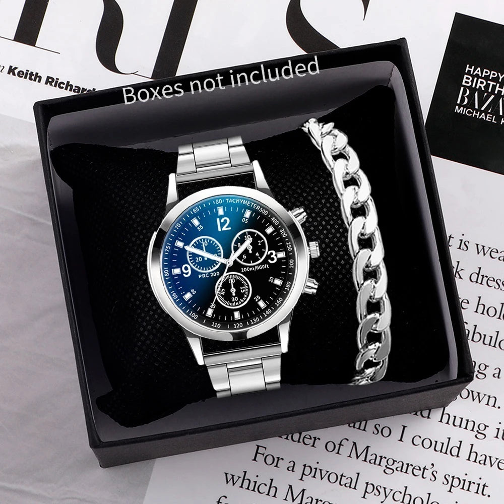 1/2PCS Herren Business-Uhren Mode Herren Stahlband Quarz-Uhr mit Armband (Box nicht enthalten)