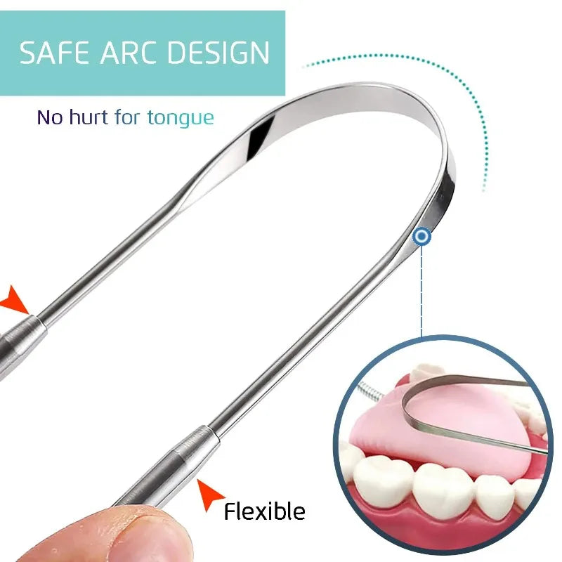 3PCS Stainless Steel Tongue Scraper Professional Tongue Brush Cleaner for Removing Tongue Coating Oral Care Tool