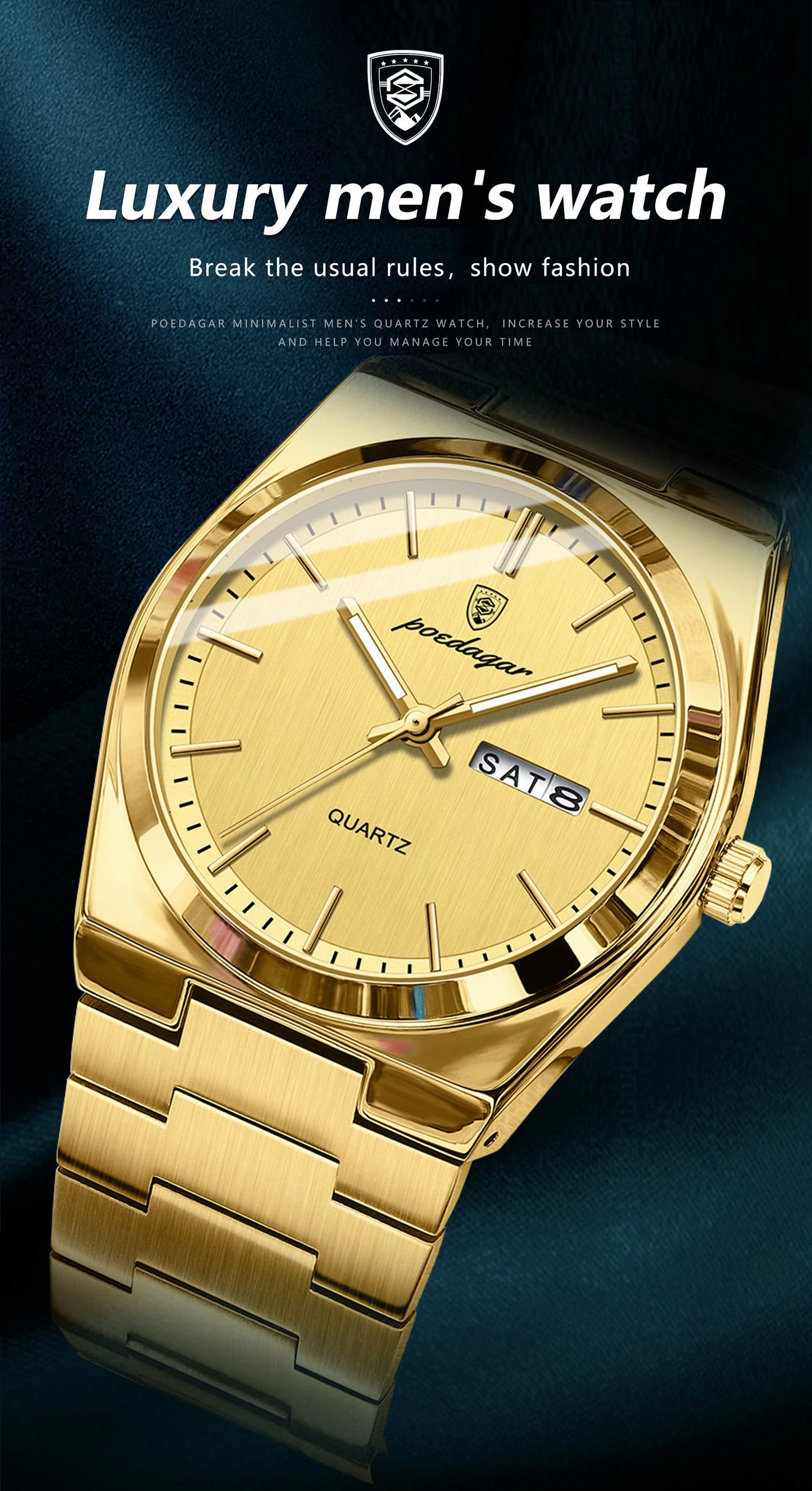 POEDAGAR Mode Klassische Herrenuhr Wasserdichte Leuchtende Datumsanzeige Wochenanzeige Luxus Herrenuhr Edelstahl Quarz Business Herrenuhren