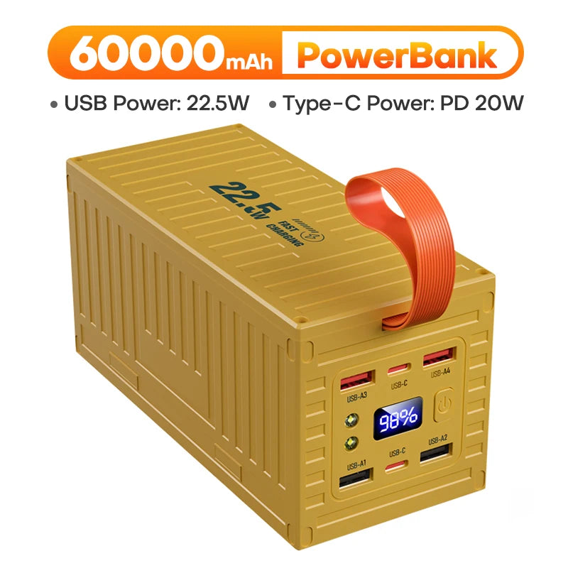 QOOVI 60000mAh Power Bank 22.5W PD QC 3.0 Charger Powerbank Large Battery Capacity Power Station Fast Charging For iPhone Xiaomi - Shoppiline