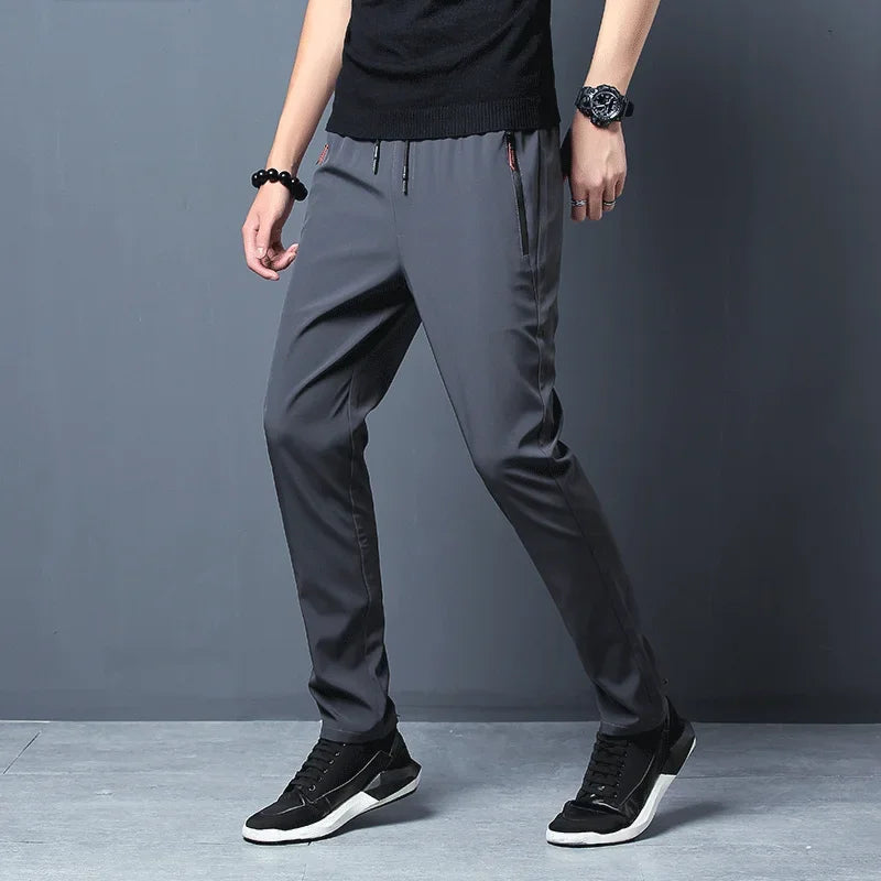 Herren Freizeithosen Gerade Schmale Passform Elastischer Bund Jogger Koreanische Klassische Blau Schwarz Grau Herrenmarkenhosen Übergröße