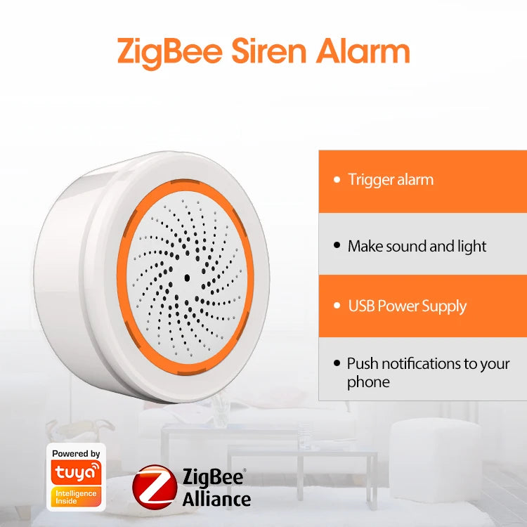 Coolcam Tuya Zigbee Smart Siren Alarm For Home Security with Strobe Alerts Support USB Cable Power UP Works With TUYA Smart Hub - Shoppiline
