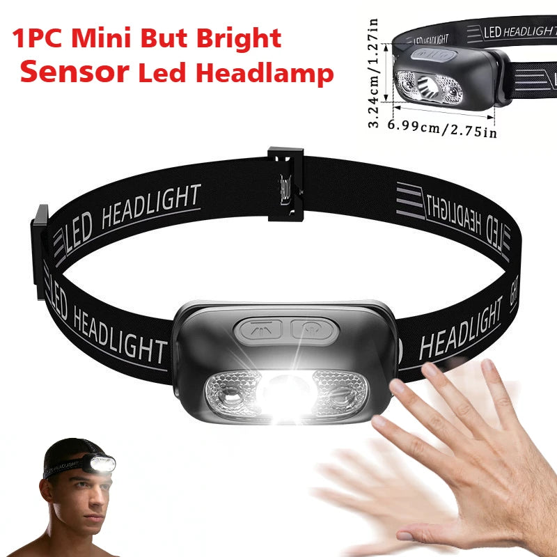 Strong Light Headlamp Portable LED Sensor Headlamp USB Rechargeable Head Flashlight Outdoor Camping Fishing Emergency Lantern