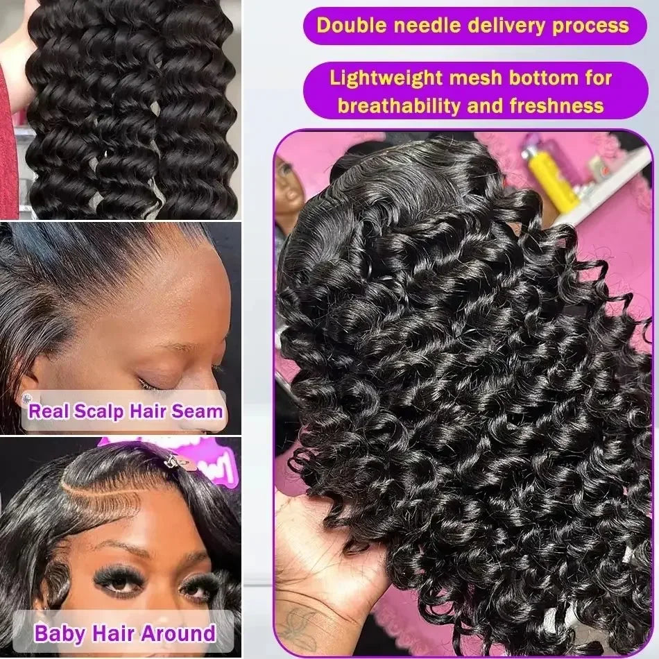 Loose Deep 13x6 Lace Front Human Hair Wig 30 40 Inches Brazilian Water Deep Wave 13x4 HD Lace Frontal Wig Curly Wigs For Women