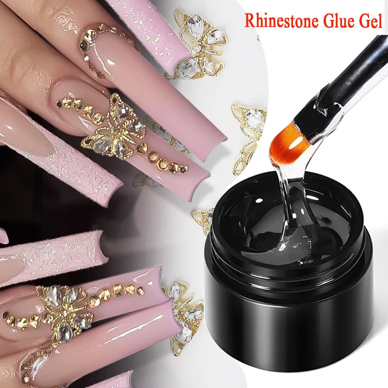 BORN PRETTY Rhinestones Glue Gel Mirror Nail Powder With Nail Liner Brush UV LED Transparent Adhensive Glue Gel