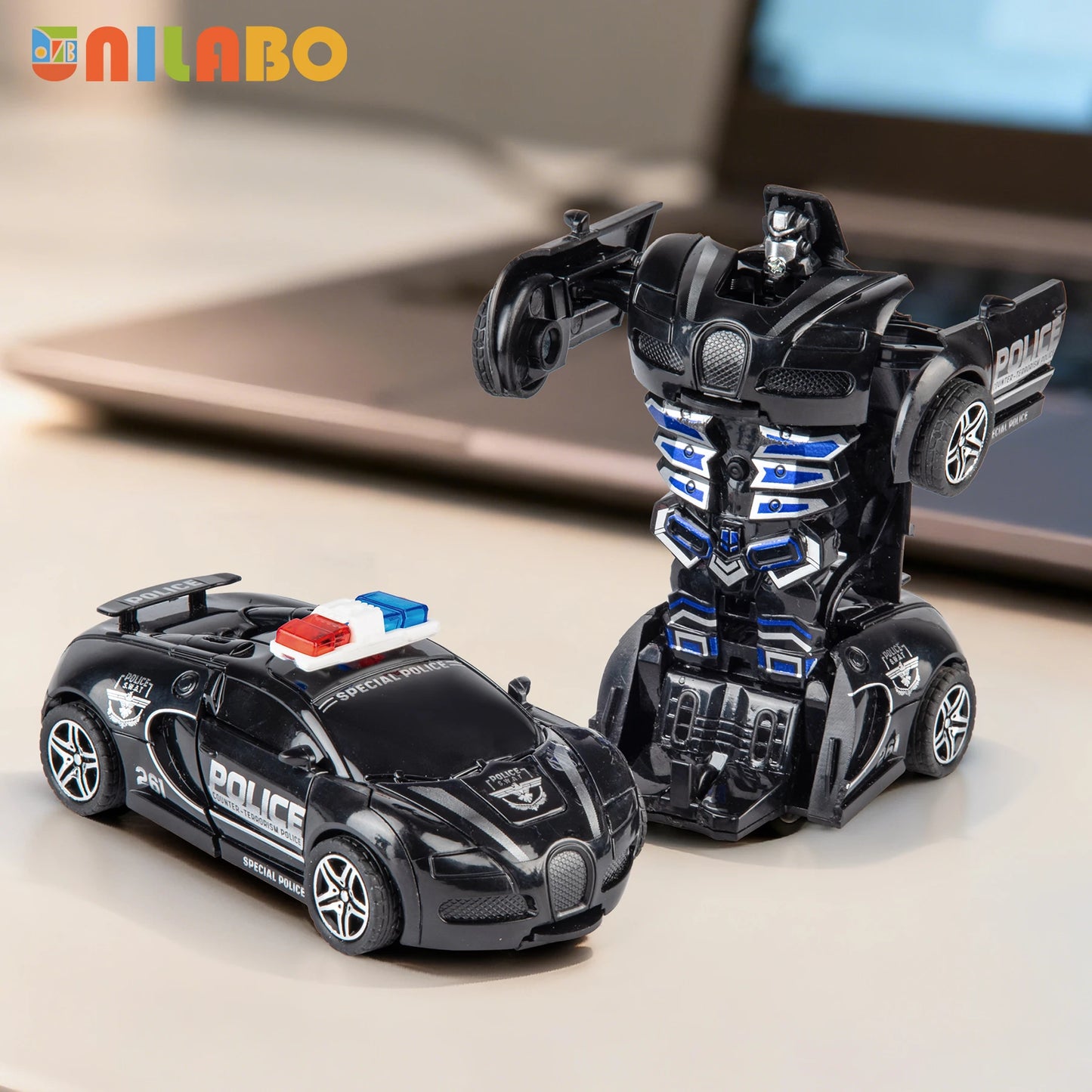 Transformable Robot Sports Car Toys, No Batteries, Educational Kids Gift, Colorful Model Vehicle for Play Learning