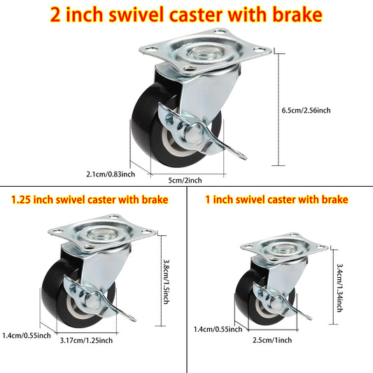 Set Of 4 1"/1.25"/2" PVC Furniture Casters Wear Resistant Mute Universal Heavy Trolley Wheels 360 Degrees Swivel Castor - Shoppiline