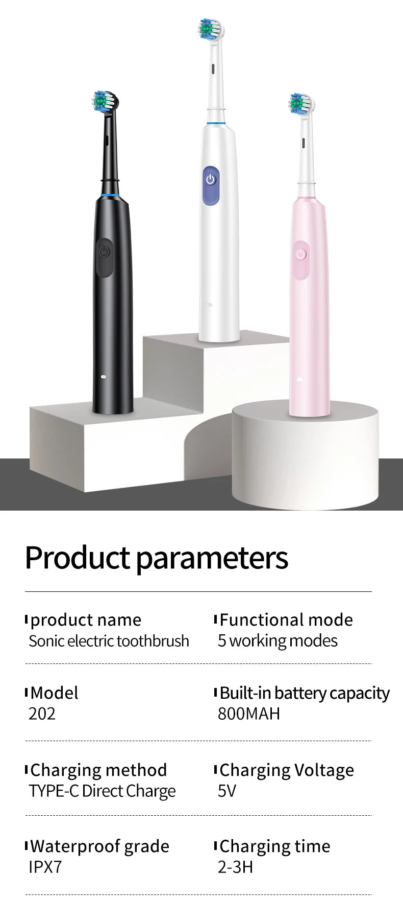 HOMEFISH Bestselling 5-Speed Rotating Electric Toothbrush 360° Rotating Soft Bristle Head Waterproof Sonic Rechargeable