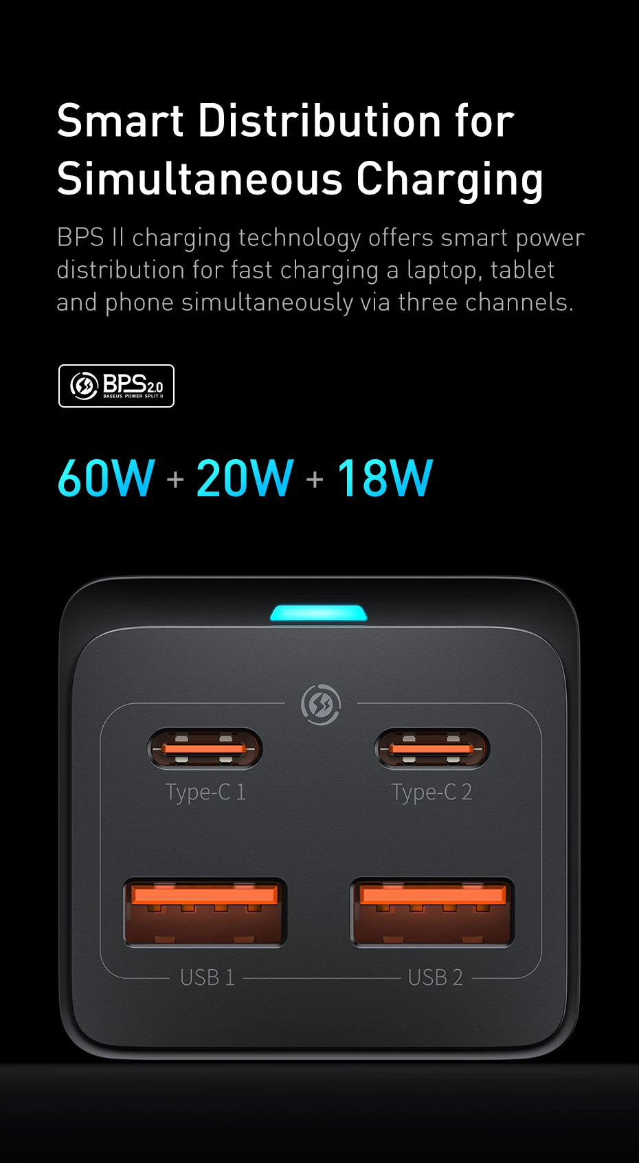 Baseus GaN3 100/ 65W Desktop Charger Quick Charge QC 3.04.0 USB C Type C Phone Charger For iPhone15 Huawei Xiaomi MacBook Laptop - Shoppiline