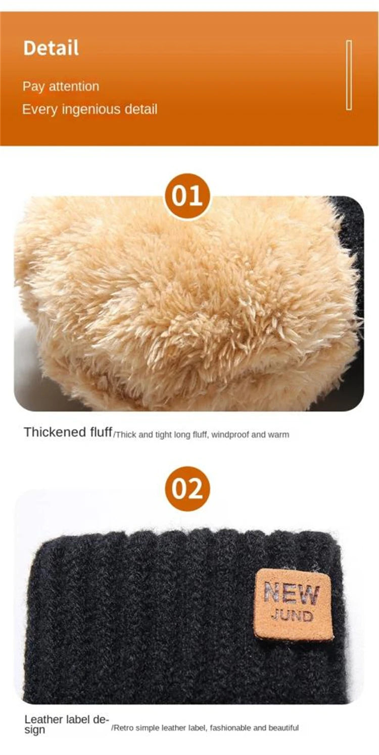 Velvet Touch Screen Gloves Fashionable Black Woven Winter Gloves Men's and Women's Warm and Hot Typing Gloves