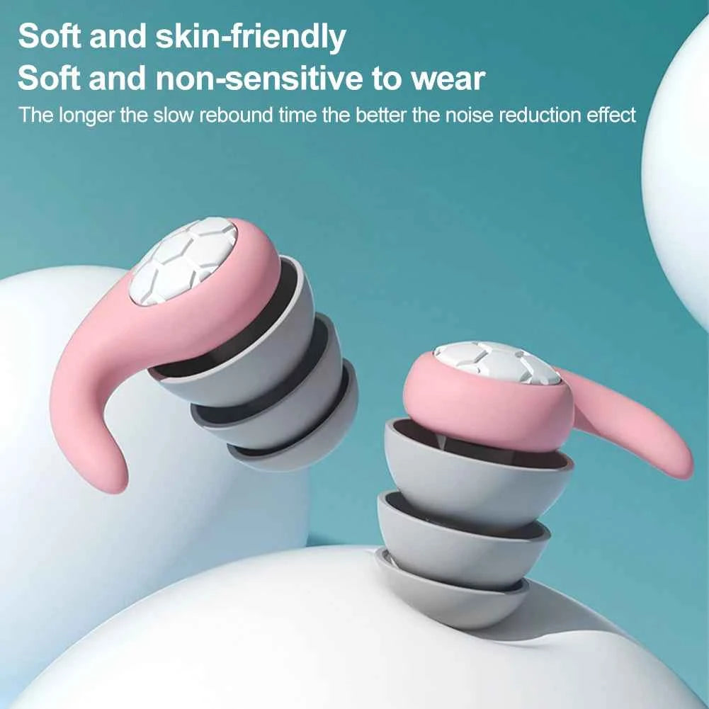 Silicone Noise Cancelling Earplugs Noise Filter Sleep Swimming Waterproof Three Layer Mute Earplugs