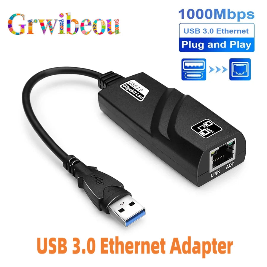 GRWIBEOU 1000Mbps Wired USB 3.0 TypeC USB To  Lan Ethernet Adapter Network Card for PC Macbook Windows Laptop