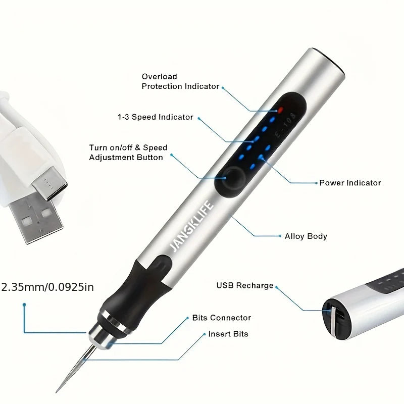 JANGKLIFE USB Cordless Rotary Tool Kit Woodworking Engraving Pen DIY For Jewelry Metal Glass Mini Wireless Drill - Shoppiline