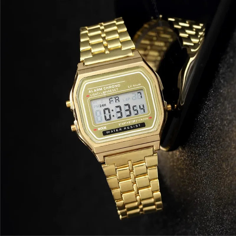 Luxury LED Digital Men's Watch Stainless Steel Electronic Wristwatch Simple Business Gold Silver Reloj Hombre