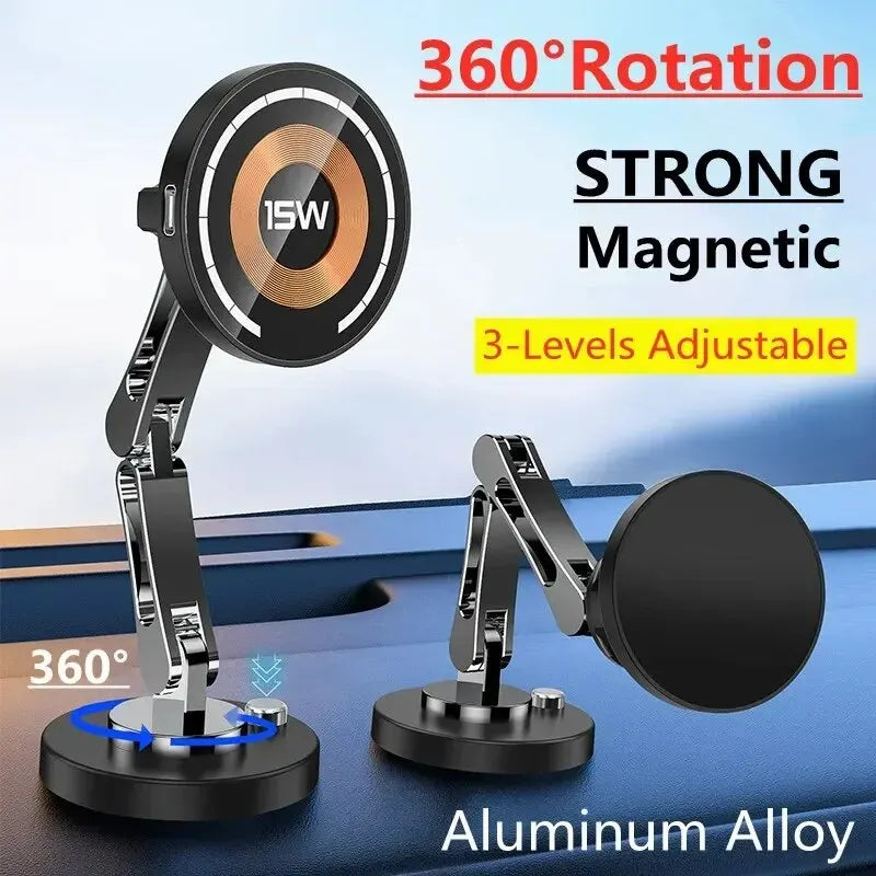 Magnetic Car Wireless Charger Stand Magnet Car Mount Fast Charging Station Phone Holder Bracket For Macsfae iPhone 15 14 13 12 - Shoppiline