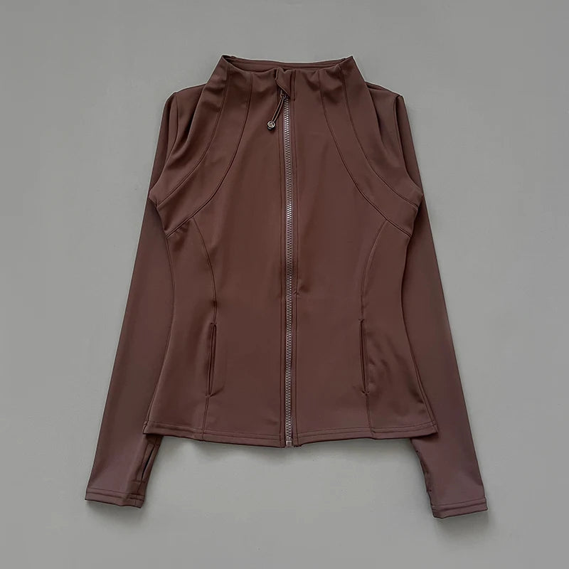 Veste de Fitness à Col Montant Séchage Rapide pour Femme, Coupe Cintrée, Fermeture Éclair, Vêtement de Yoga, Manches Longues, Respirant, Course à Pied, Sport, Cyclisme