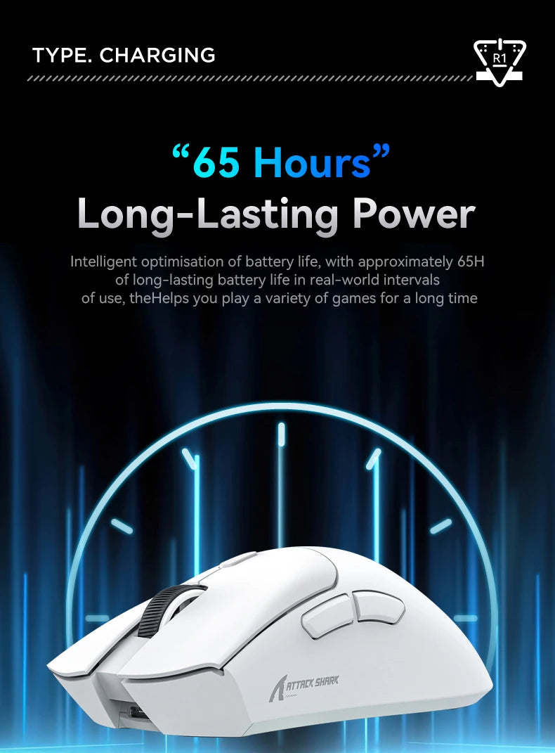 R1 Attack Shark Lightweight Wireless Mouse, 18000dpi,1000Hz PAW3311,Bluetooth Tri-mode Connection, Macro Gaming Mouse @3C1
