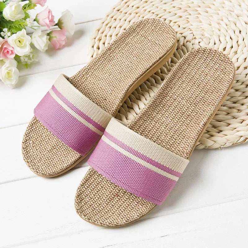 Hemp Casual Slippers Women Home Flats Spring Summer Luxury Designer Shoes Ladies 2026 Fashion Indoor Slides Couple Lightweight