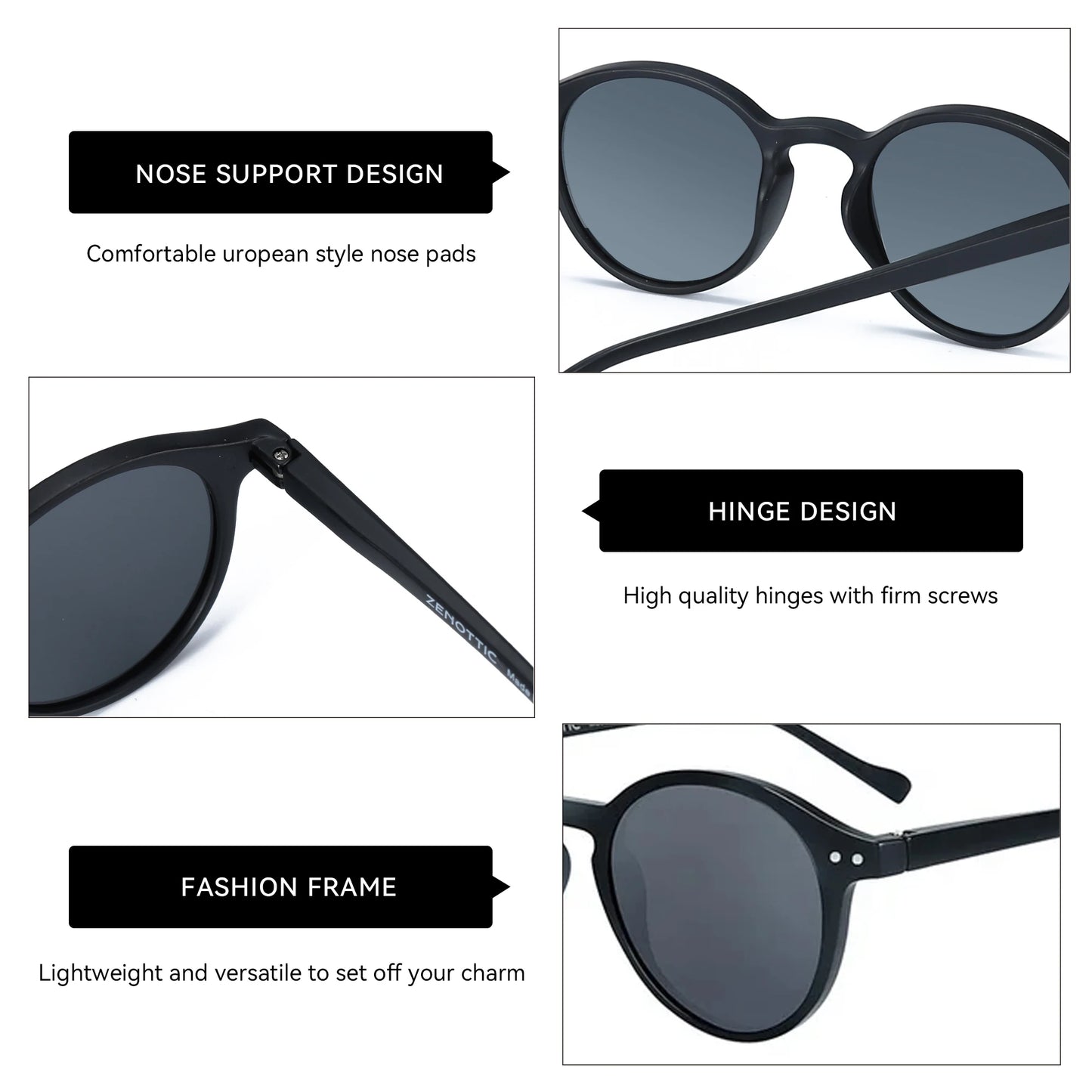 ZENOTTIC Lunettes de Soleil Rétro Polarisées 2023 2024 Hommes Femmes Vintage Petite Monture Ronde Lunettes de Soleil Verres Polarisés UV400 Nuance