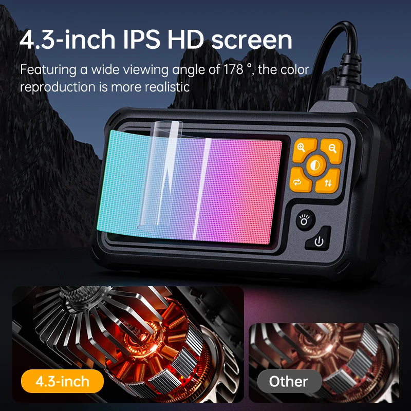 KERUI Industrial Endoscope Camera 4.3inch IPS Screen Dual Lens HD IP67 Waterproof Light Inspection Borescope For Pipe Car Repair - Shoppiline